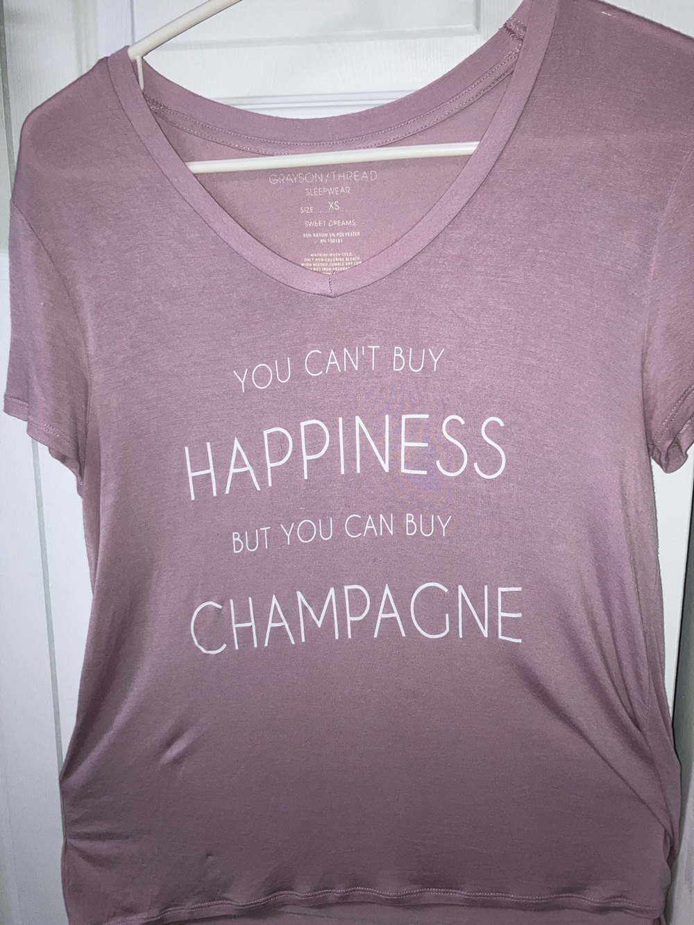 Grayson Threads Mauve V-Neck Tee with White Slogan